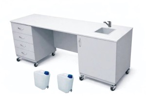 Stolik laboratoryjny podwójny mobilny szufladowy jednokomorowy maksi 195