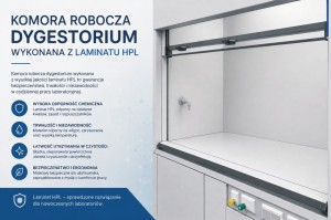 Komora robocza dygestorium wykonana z laminatu HPL 