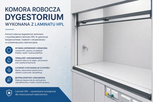 Komora robocza dygestorium wykonana z laminatu HPL ilustracja