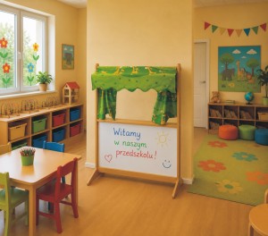 Teatrzyk kukiełkowy składany z tablicą i daszkiem