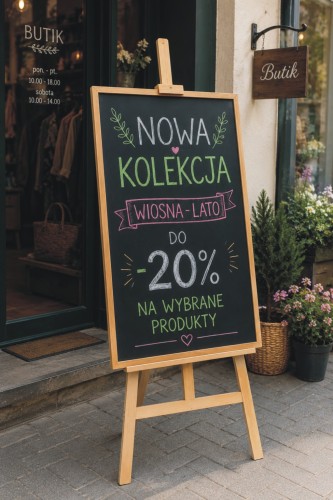 sztaluga reklamowa z tablicą do kredy