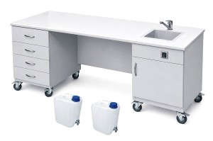 Stolik laboratoryjny podwójny mobilny szufladowy jednokomorowy maksi 195