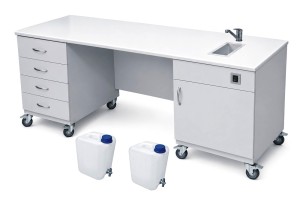 Stolik laboratoryjny podwójny mobilny szufladowy jednokomorowy mini 195